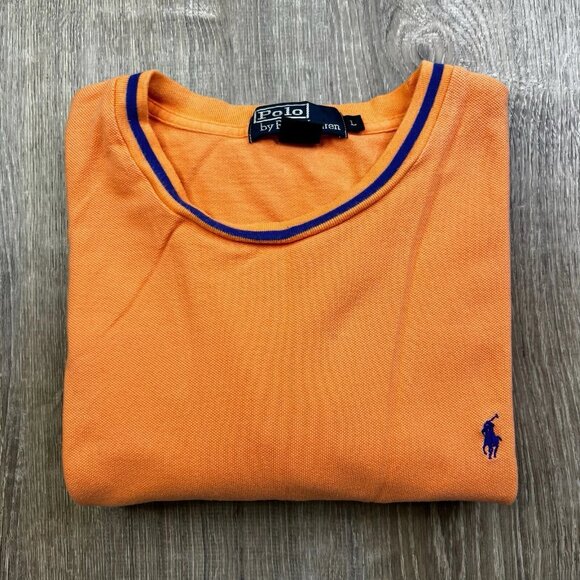 Vintage Polo Ralph Lauren T Shirt Mens L Large Short Sleeve Crew Neck Orange - Picture 1 of 8